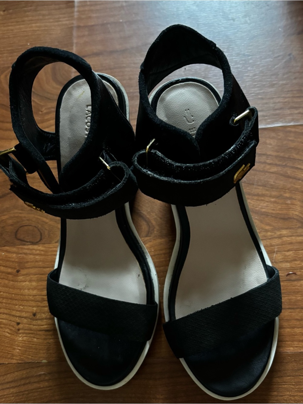 Lacoste Navy Block Heel Sandal with White Trim nwot